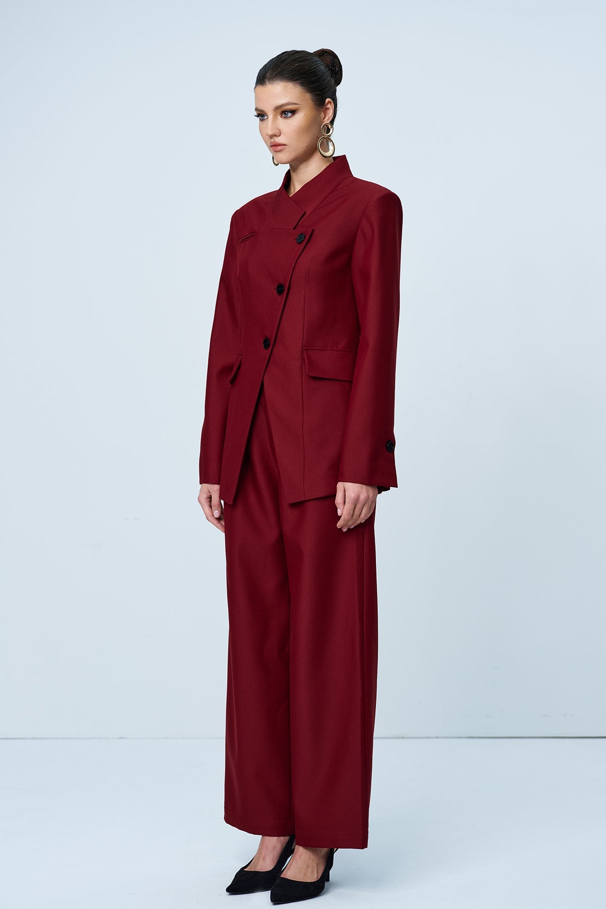 Irregular High-Neck Split Blazer And Pant Set