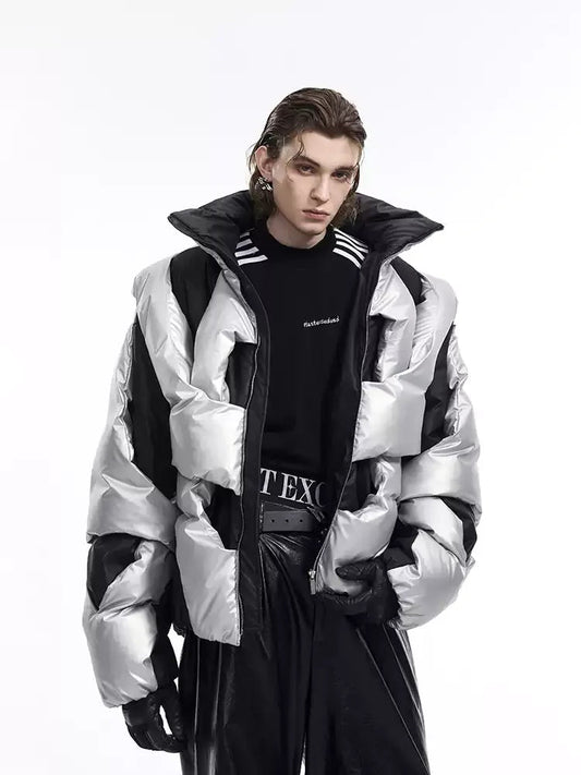 Geometric Blocking Thick Padded Puffer Jacket