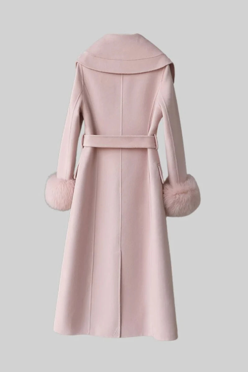 Cashmere Wool Fox Fur Crystal Embroidered Coat