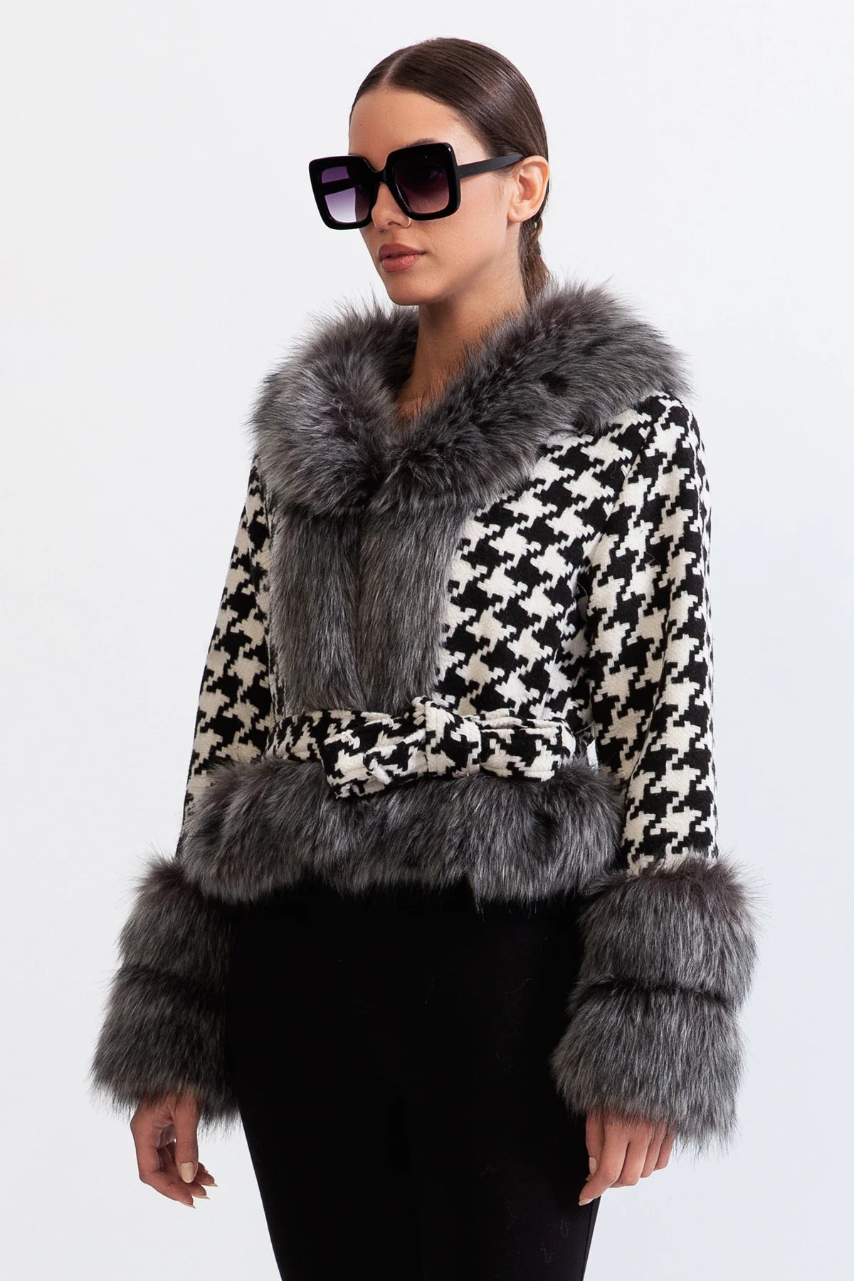 Belted Wool Fur Coat