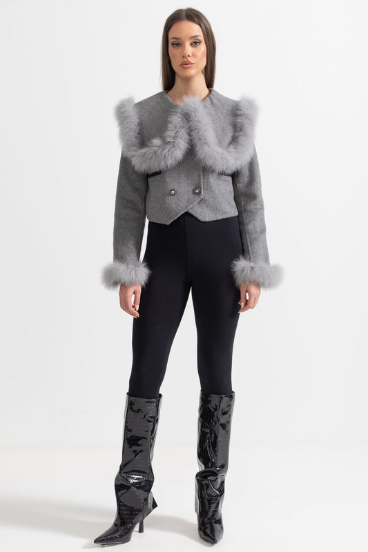 Woolen Fur Collar Coat Jacket