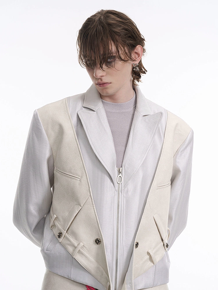 Layered Leather Splice Suit Jacket