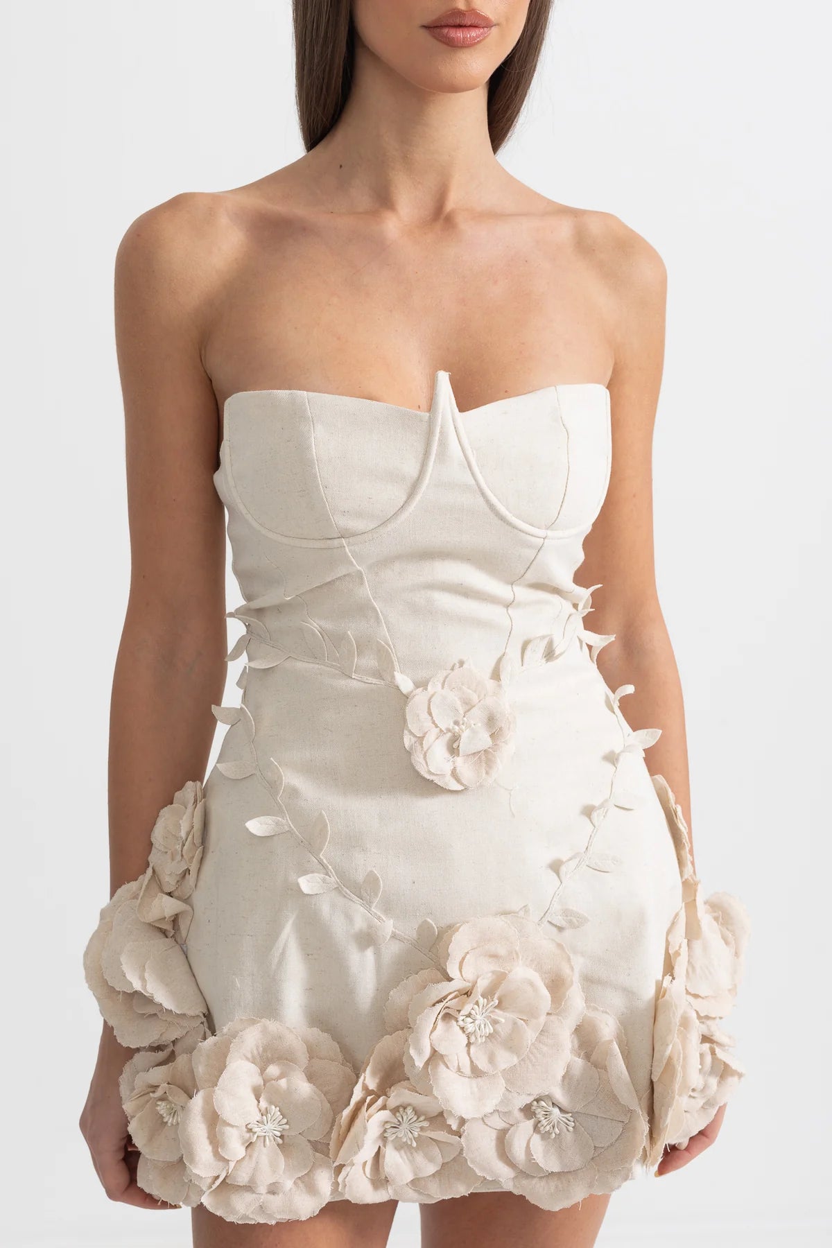 Strapless Floral Appliqués Dress