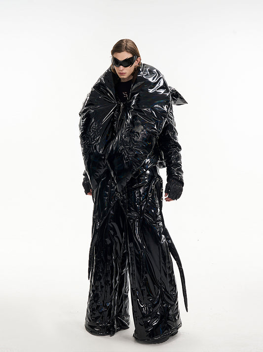 Asymmetric Glossy Heavyweight Thick Duck Down Jacket and Pant