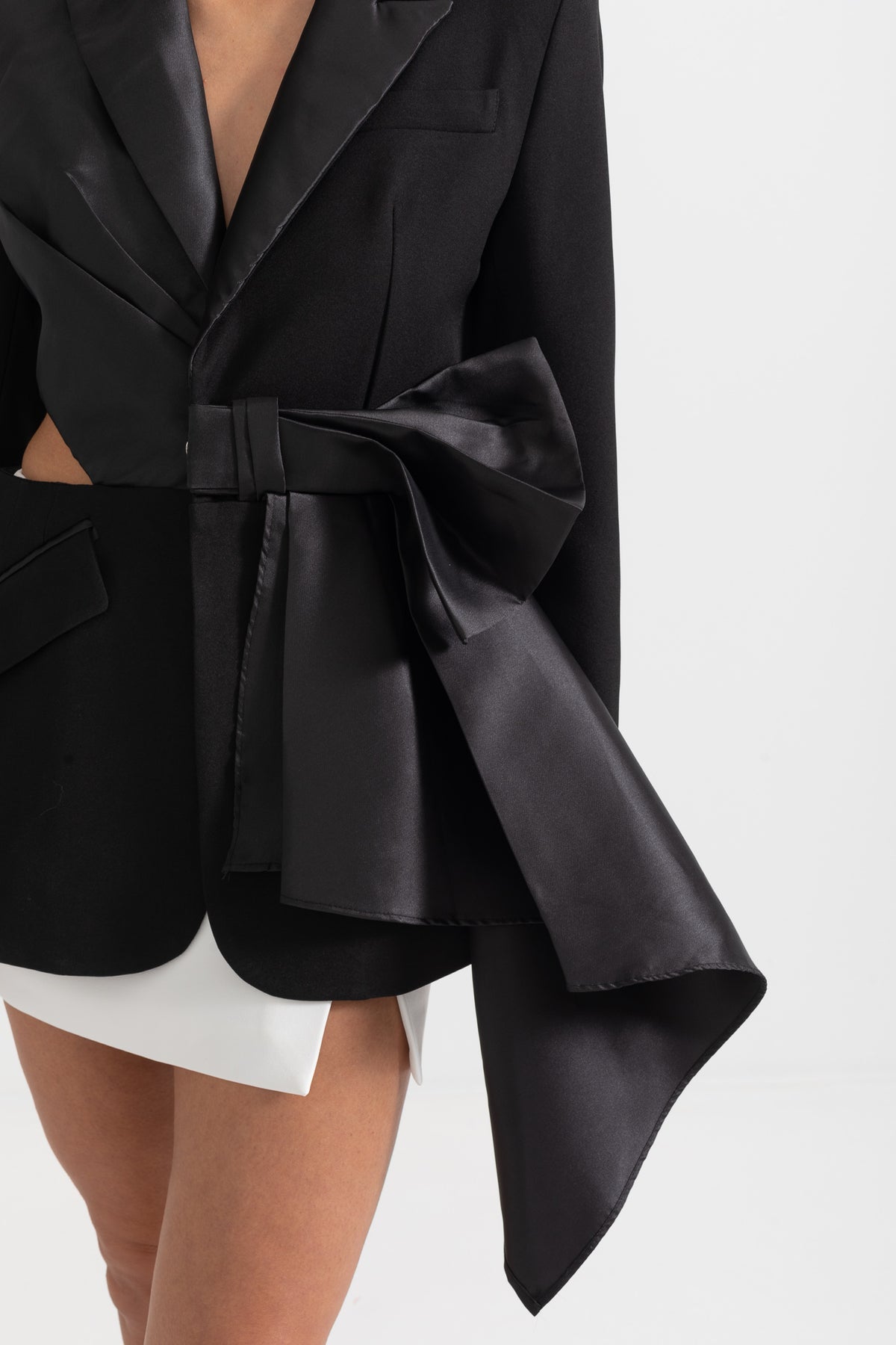 Asymmetrical Bowknot Cutout Ruffled Draping Blazer