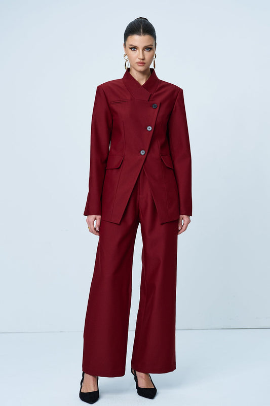 Irregular High-Neck Split Blazer And Pant Set