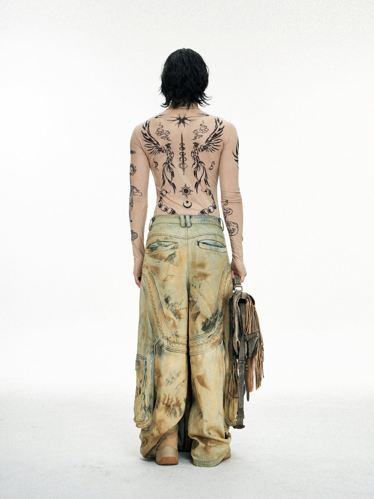 Desert Dirty Spliced Zipper Distressed Skirt Denim Pants