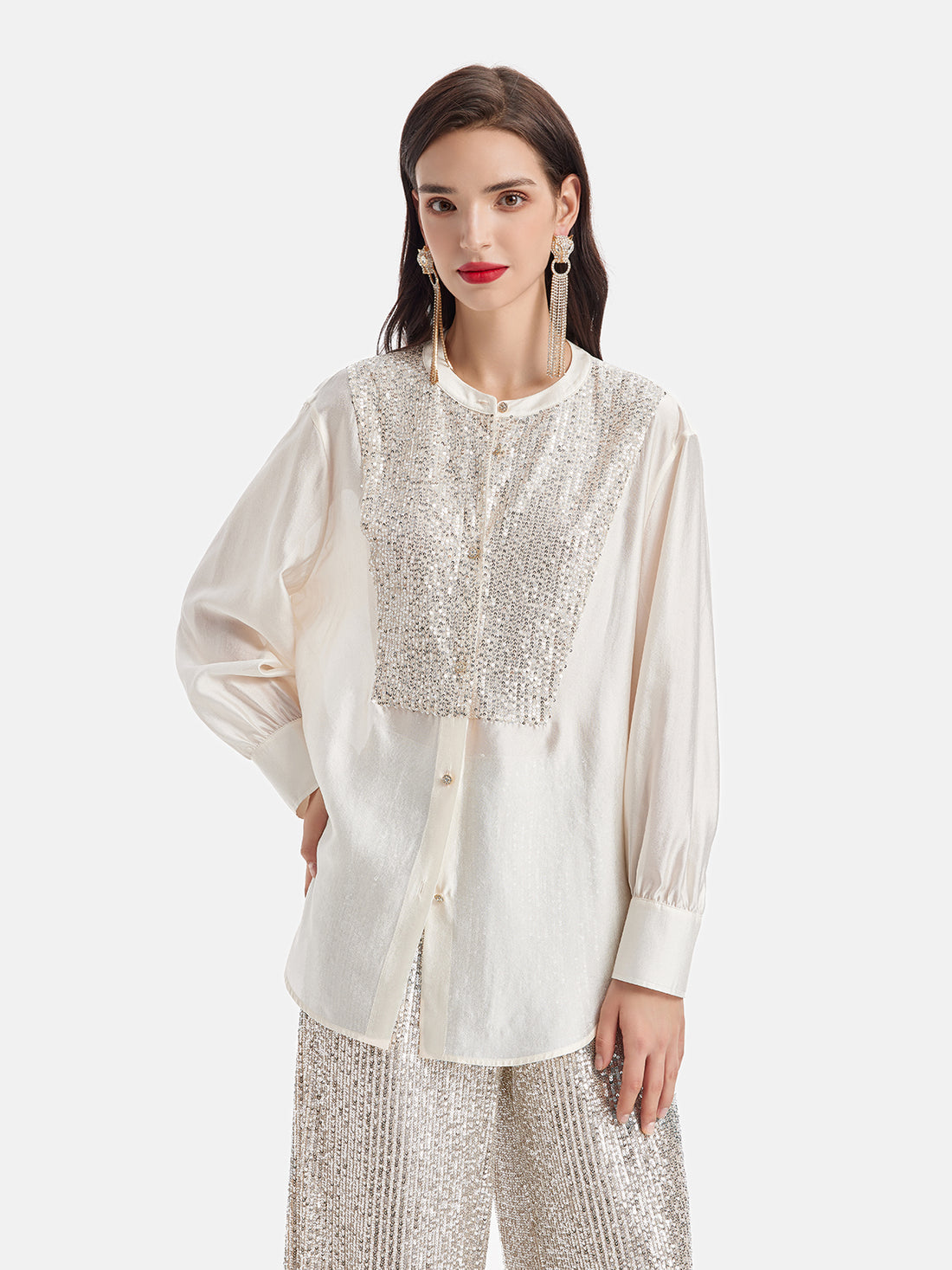 Sequin-Stitched Long Sleeve Shirt