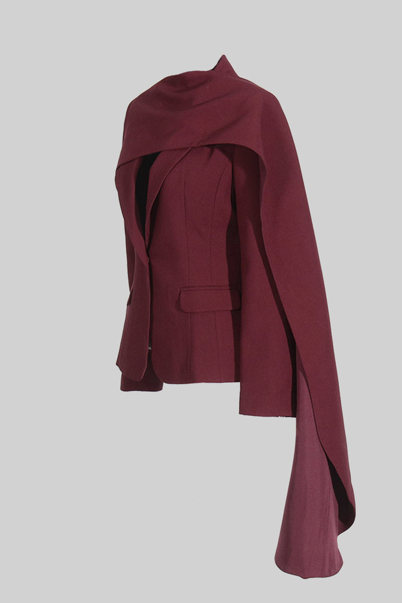 Burgundy Shawl Cape Blazer