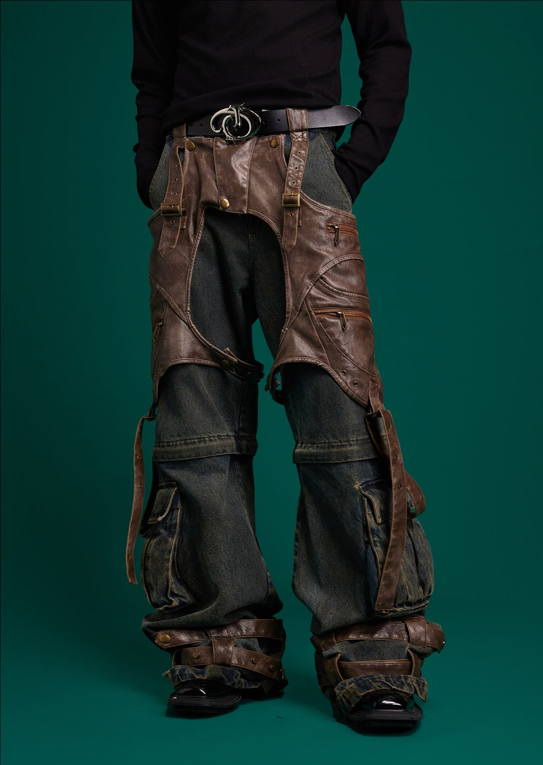 Detachable Splicing Leg Belt Heavyweight Denim Pants