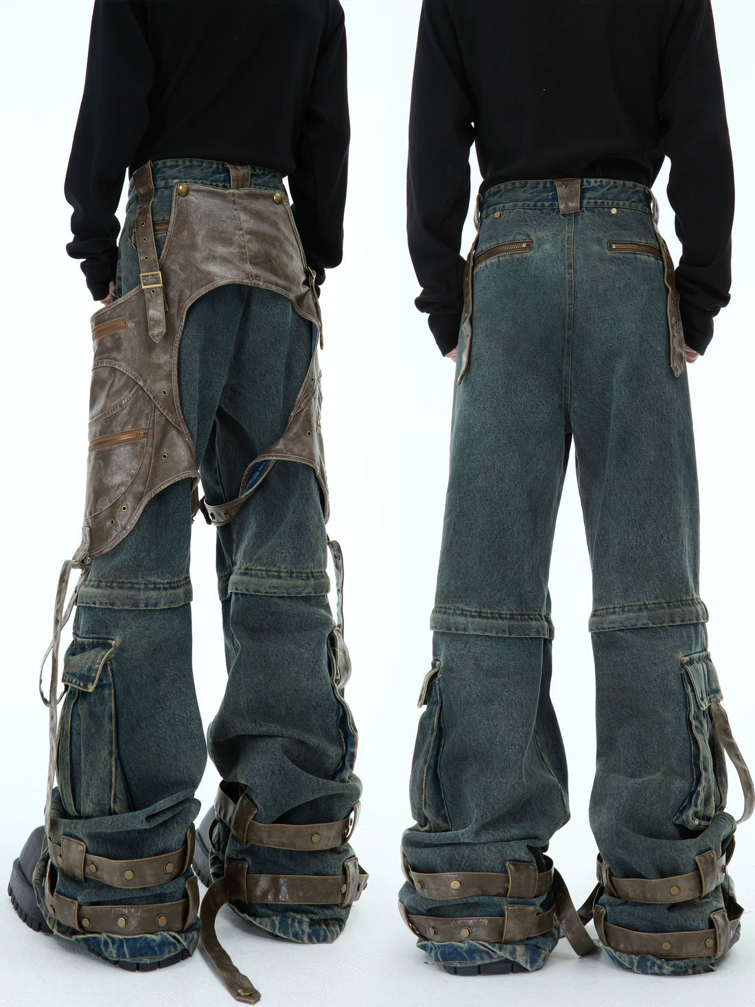 Detachable Splicing Leg Belt Heavyweight Denim Pants