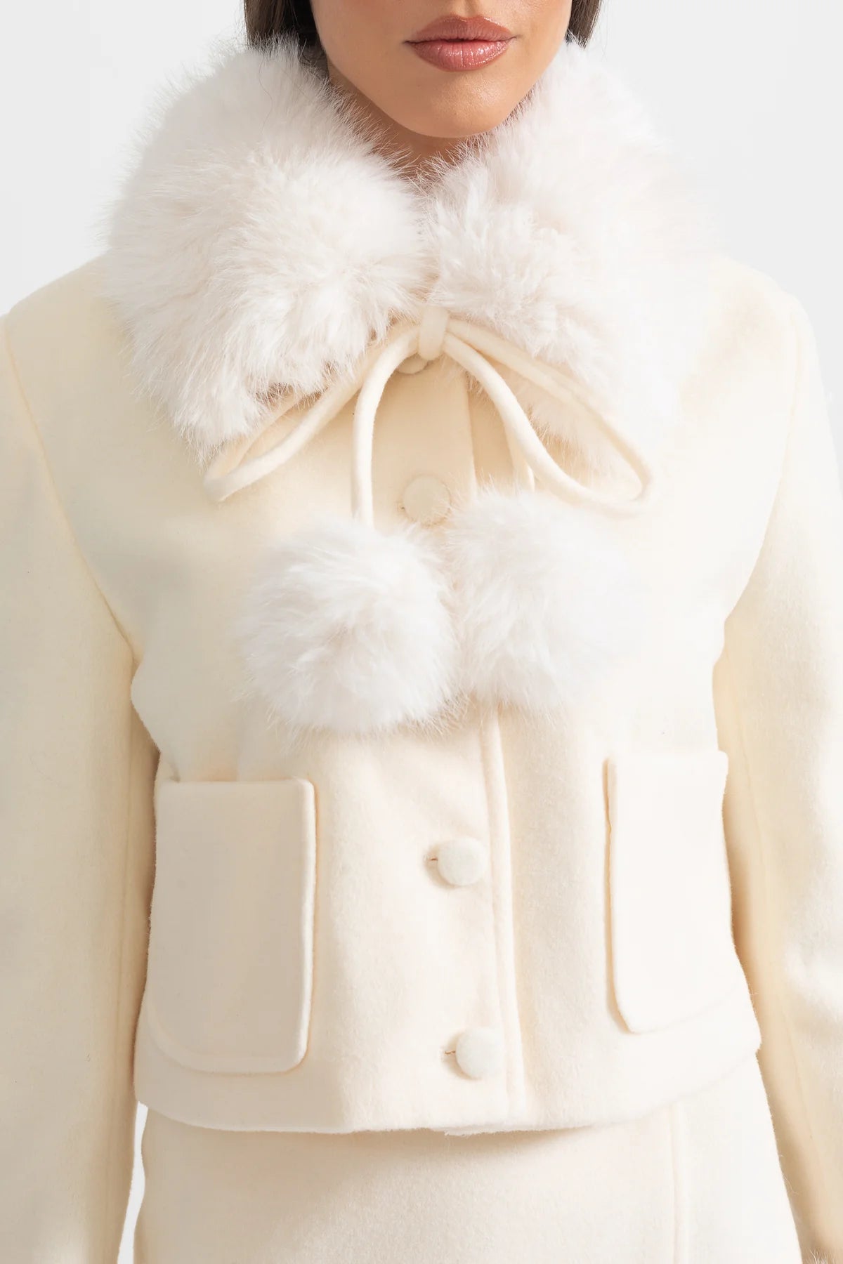 Woolen Two Piece Fur Cuffs Skirt And Jacket Set