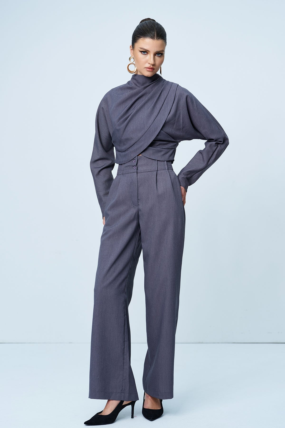 Turtle-Neck Long Sleeve Top And High Waisted Pant Set