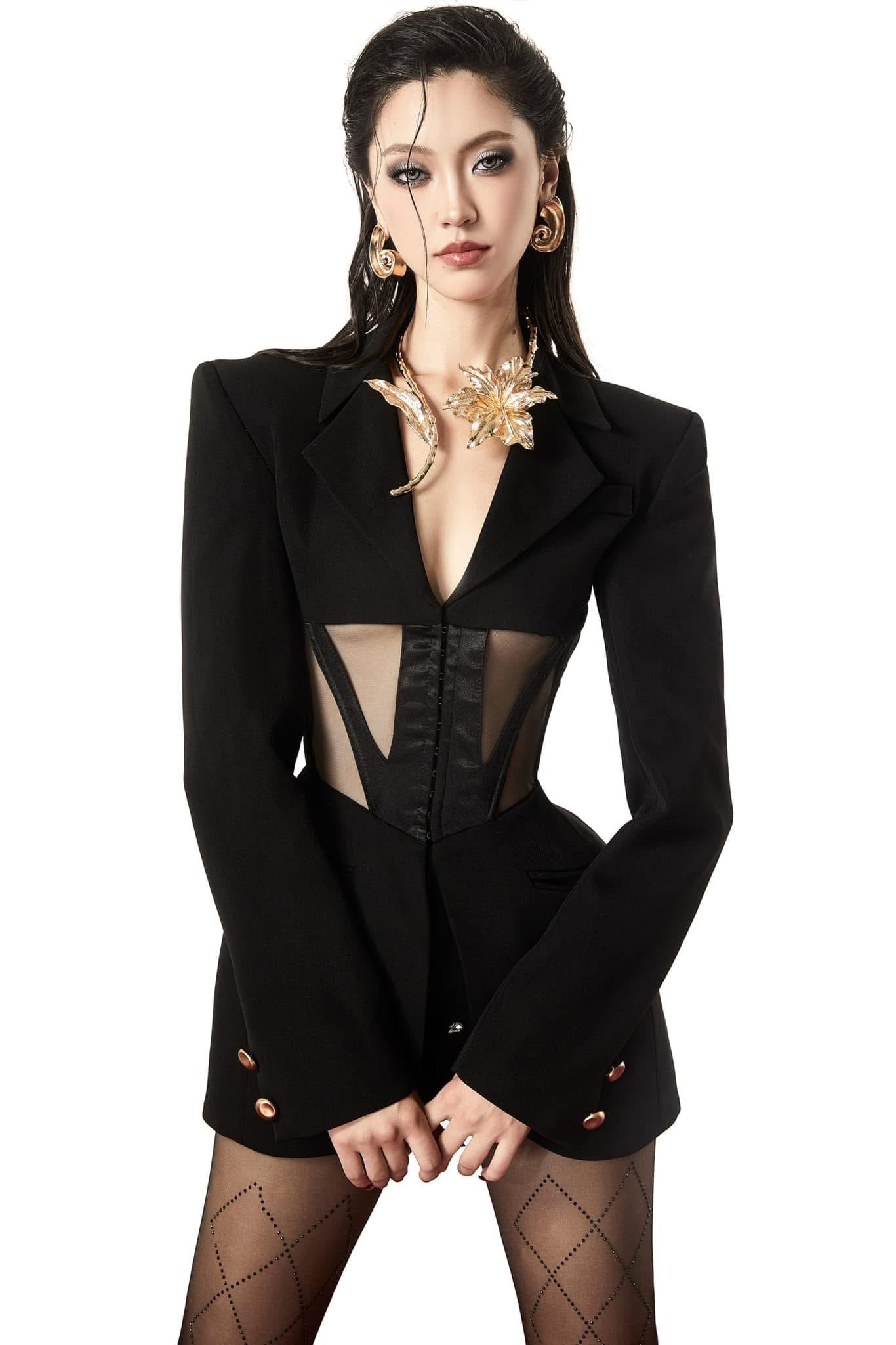 Lace Spliced Fitted Waist Corset Blazer