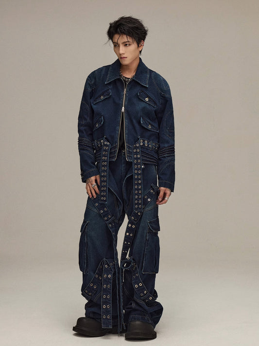 Heavyduty Belted Cargo Denim Jacket