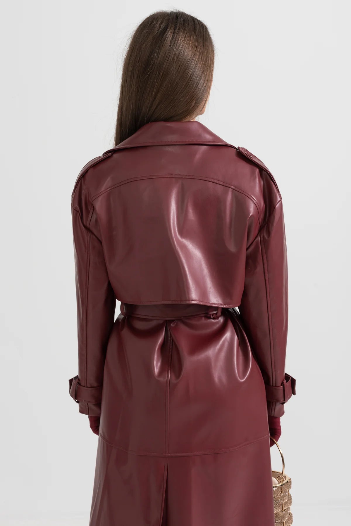 Burgundy Vegan Leather Trench Coat