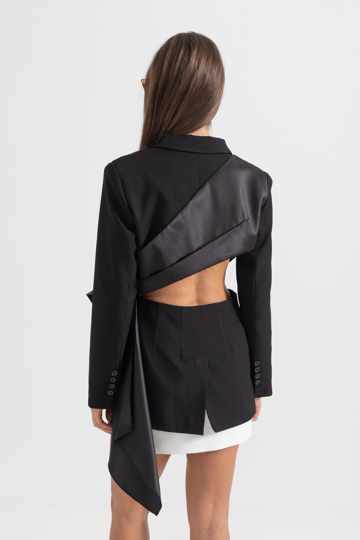 Asymmetrical Bowknot Cutout Ruffled Draping Blazer