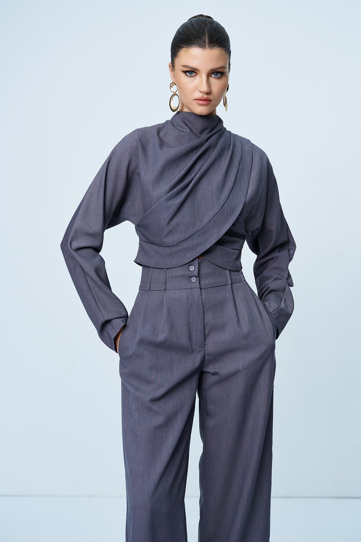 Turtle-Neck Long Sleeve Top And High Waisted Pant Set