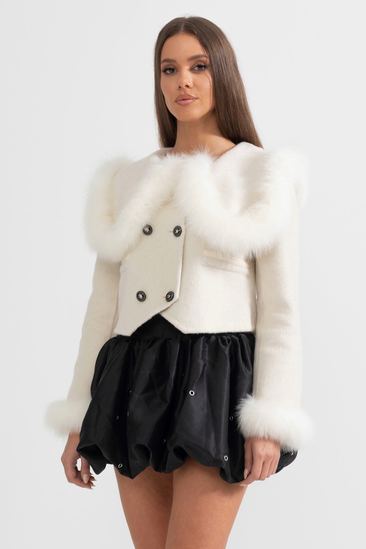 Woolen Fur Collar Coat Jacket