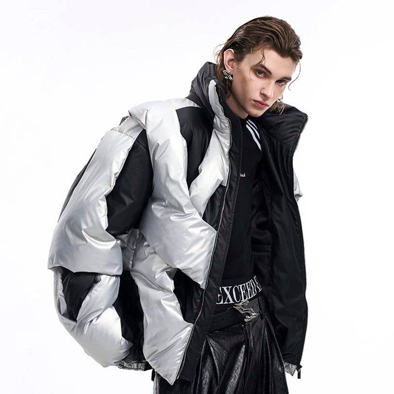 Geometric Blocking Thick Padded Puffer Jacket